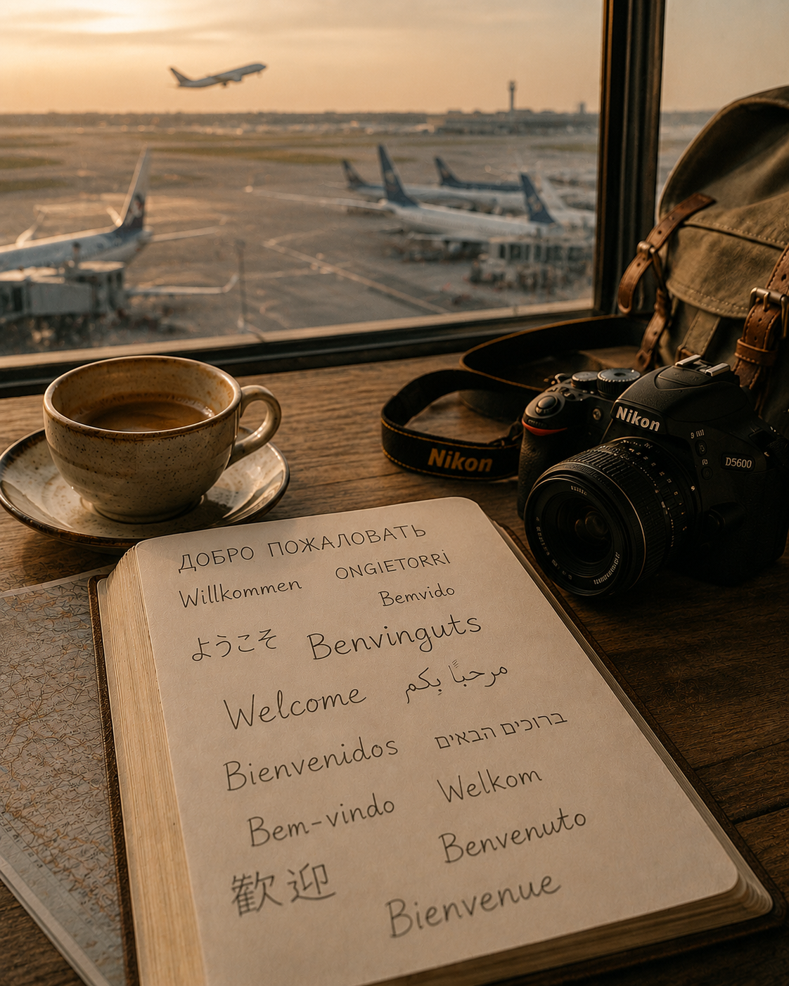 Travel notebook and vintage camera